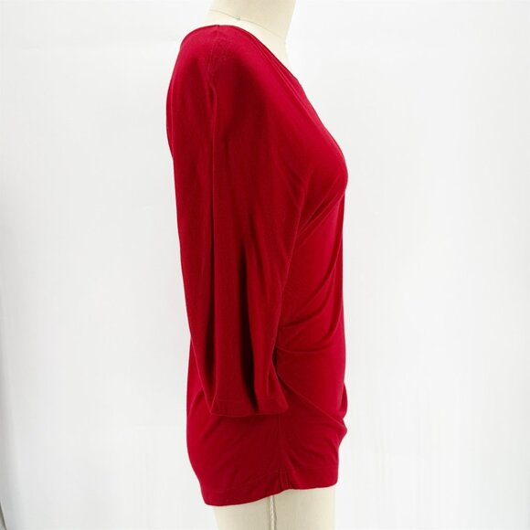DRIES VAN NOTEN Asymmetric 3/4" sleeve scoop neck in Red Sz S - Picture 4 of 9